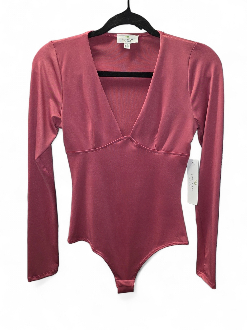NEW Live In The Moment Long-Sleeve V-Neck Rose Bodysuit Size Small